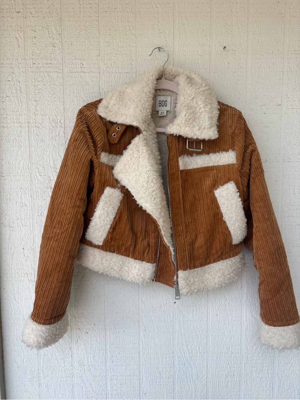 BDG Tan Corduroy Teddy Jacket with Cream Sherpa Trim